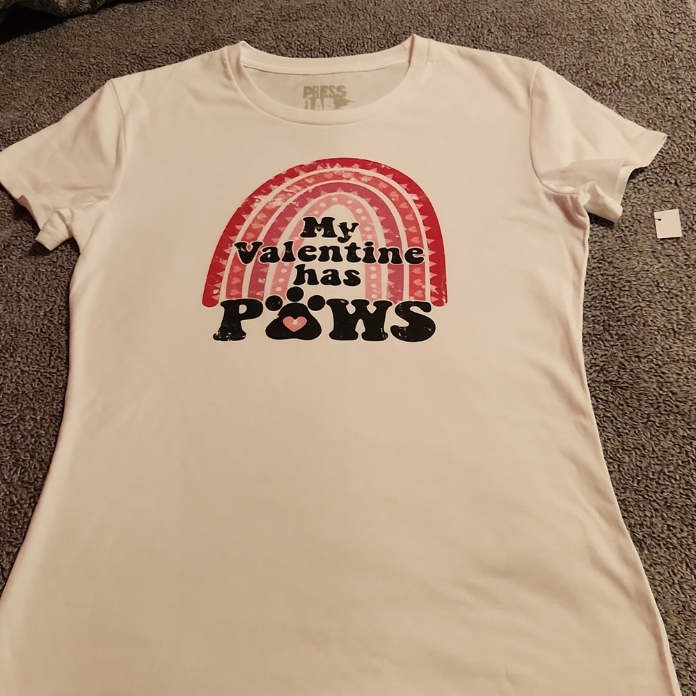 Women's Size Small Valentines Shortsleeve Shirt, "My Valentine has Paws"